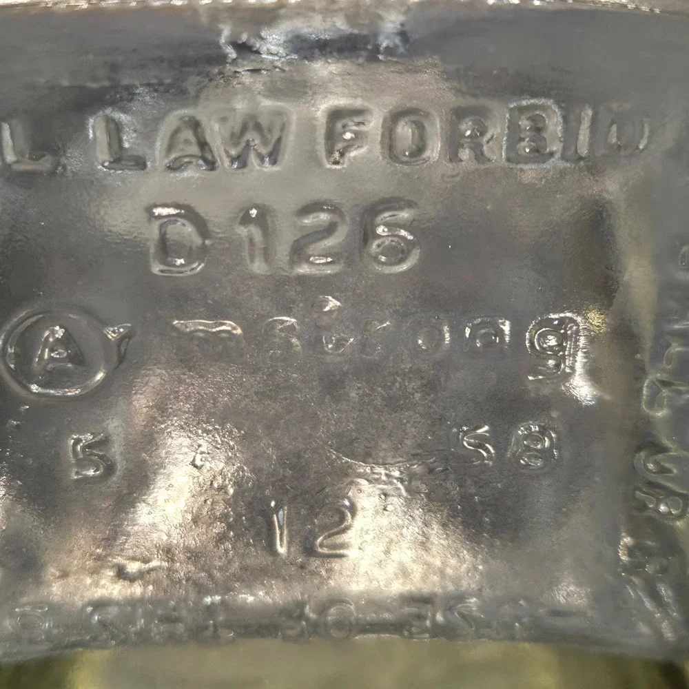 Vintage Armstrong Glass Liquor Decanter Etched Sailing Ship Federal Law Forbids